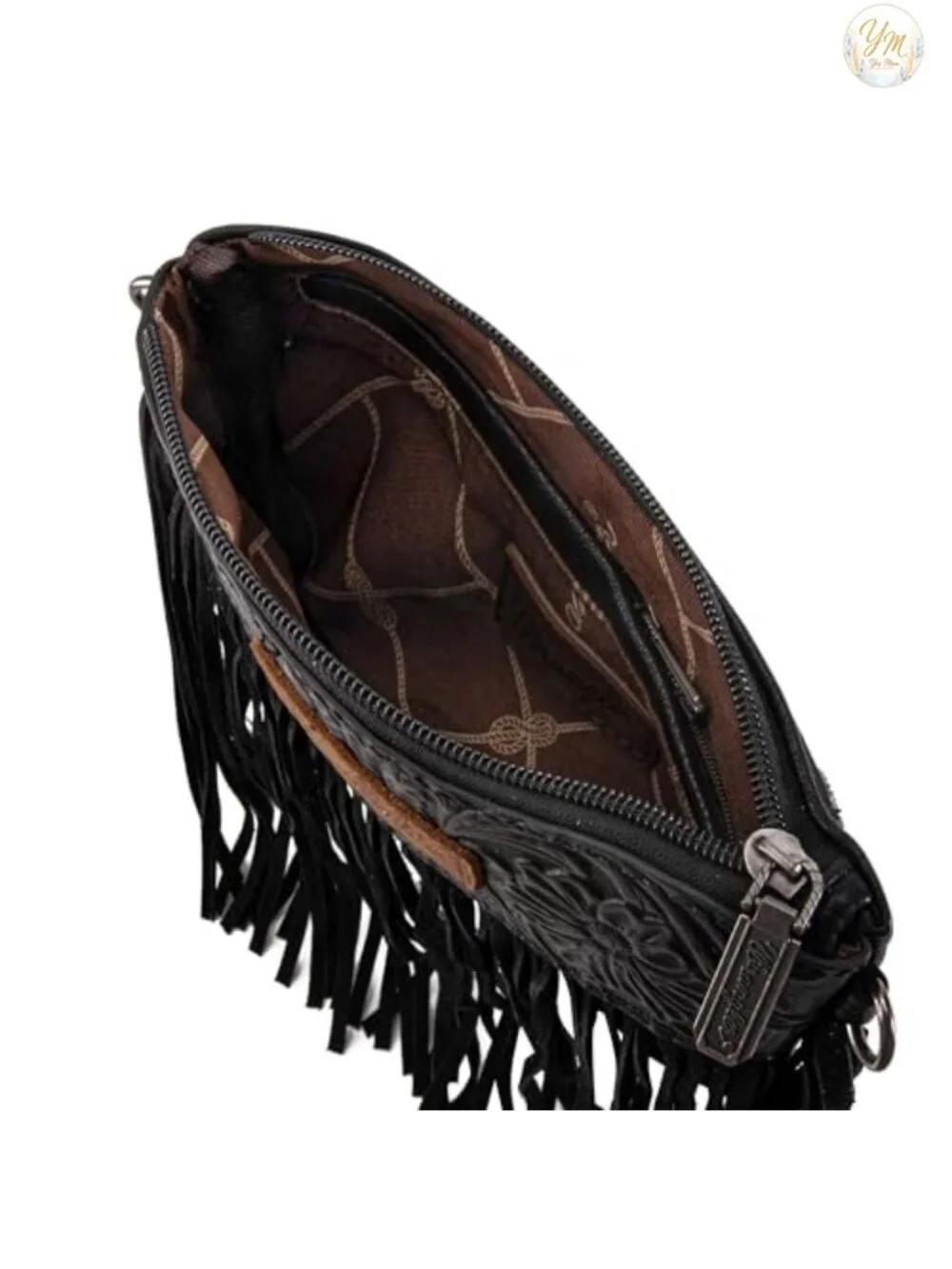 Faux Leather Fringe Crossbody Wristlet Purse with Detachable Strap